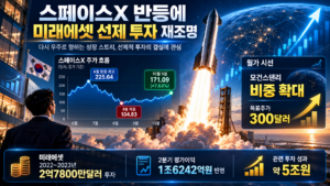스페이스X 주가 반등과 미래에셋 선제 투자 성과를 보여주는 인포그래픽
