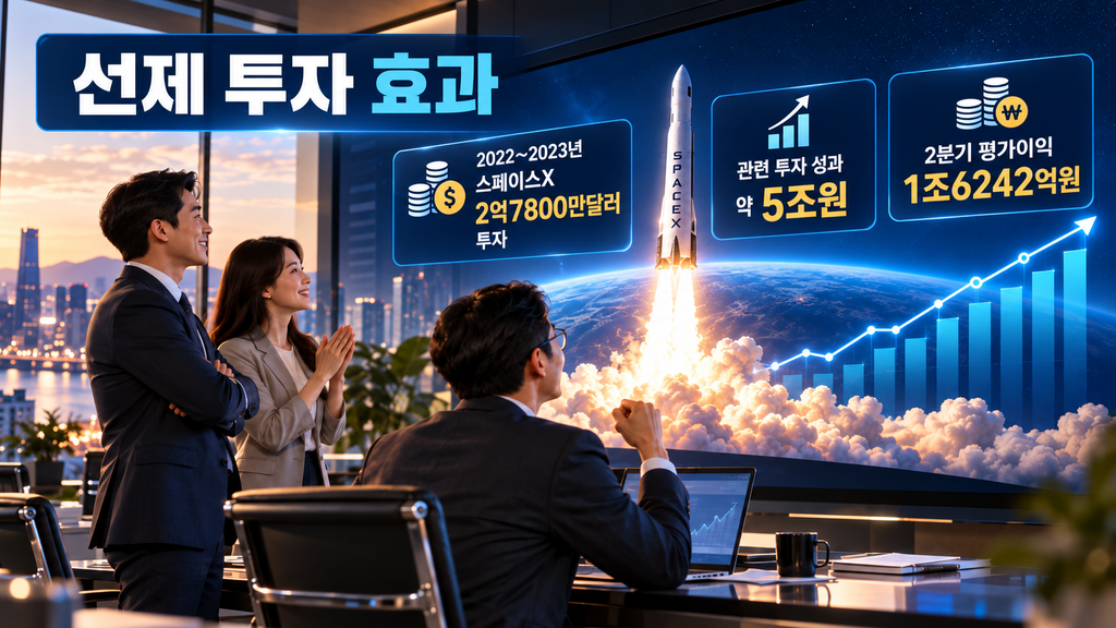 미래에셋의 스페이스X 초기 투자 규모와 평가이익을 보여주는 이미지